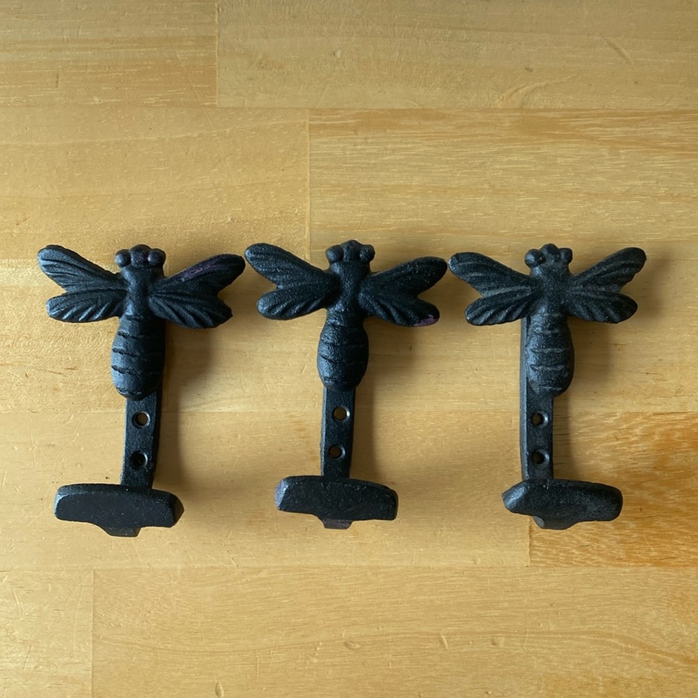 Set of 3 Vintage Cast iron Dragonfly hooks.